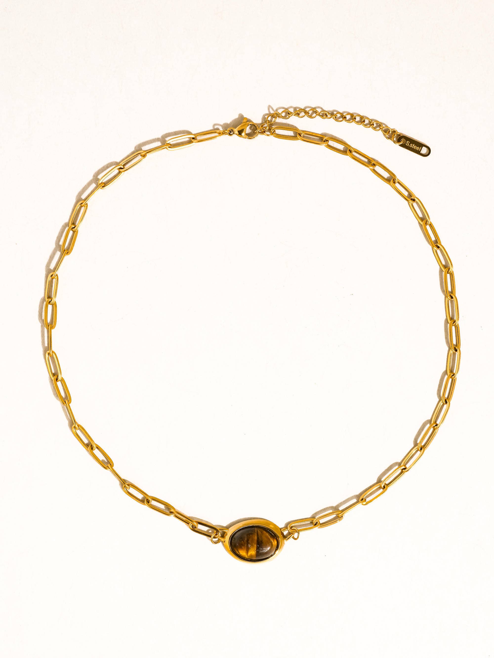 Shay 18K Gold Non-Tarnish Oval Stone Chain Necklace - Proper