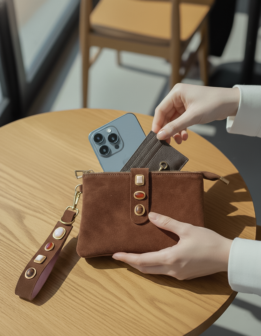 Gemstone Suede Wristlet