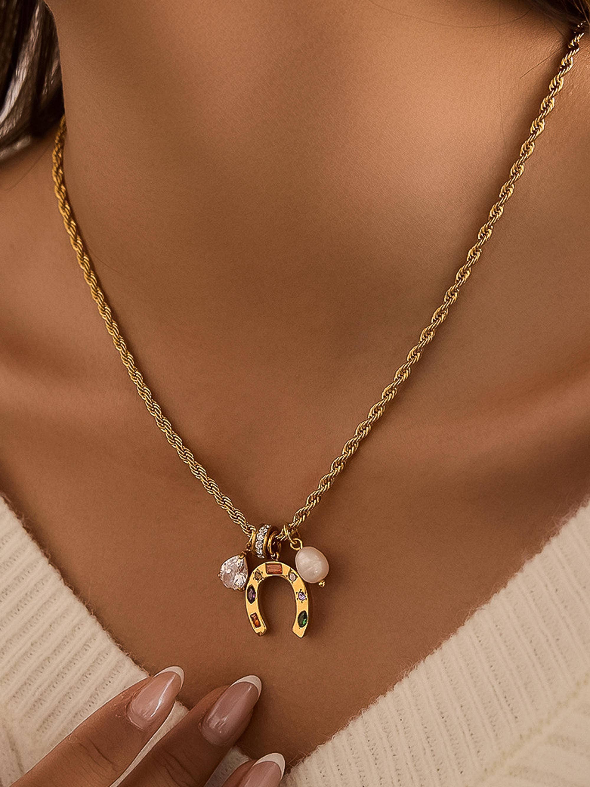 Western 18K Gold Non-Tarnish Horseshoe Charm Necklace - Proper