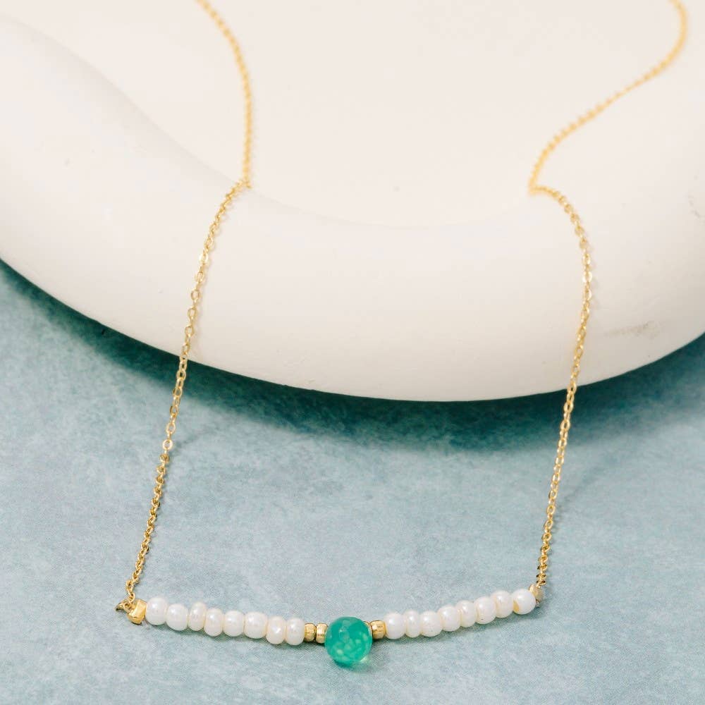 Dainty Glass Beaded Teardrop Gemstone Charm Necklace - Proper