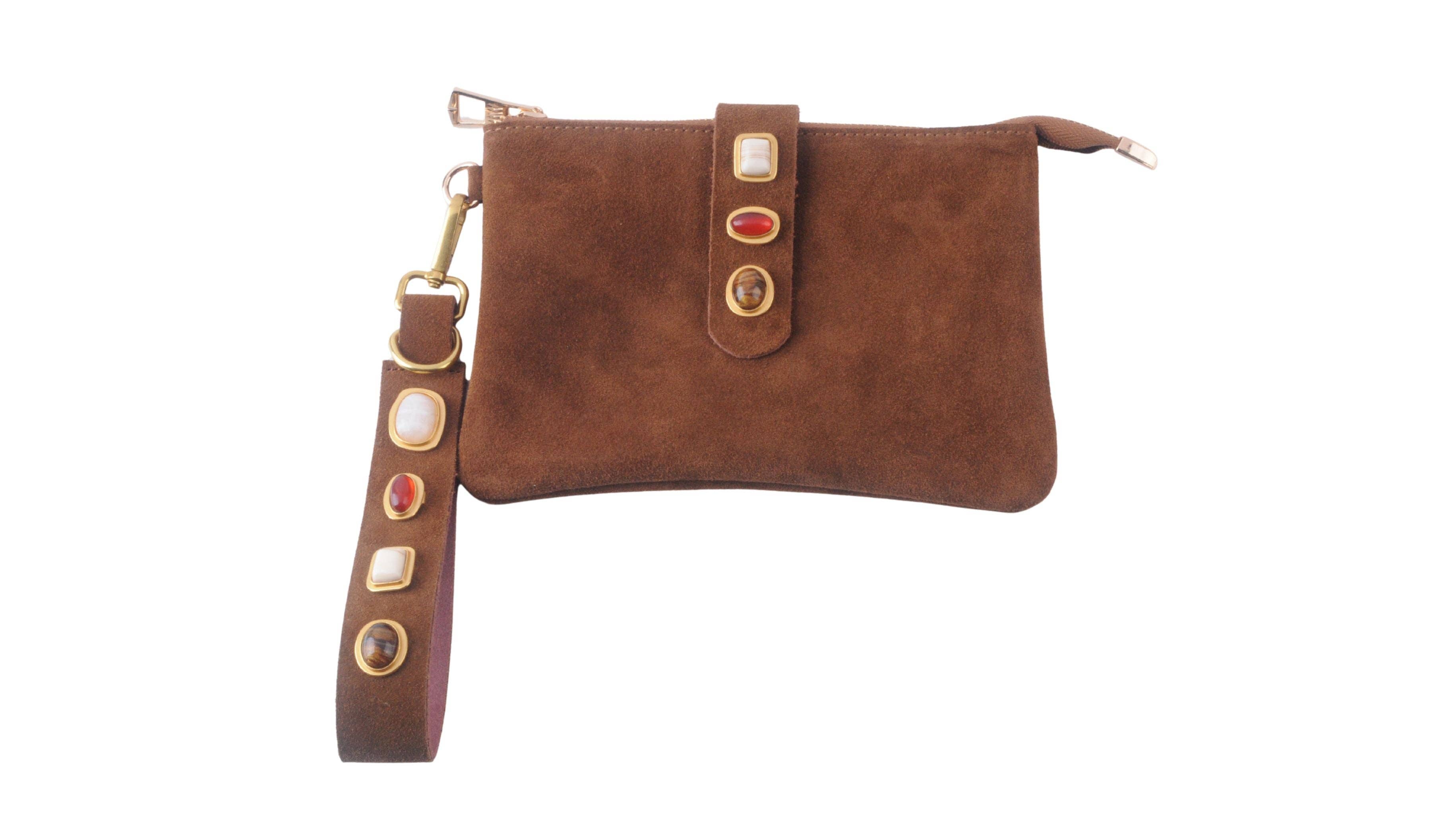Gemstone Suede Wristlet