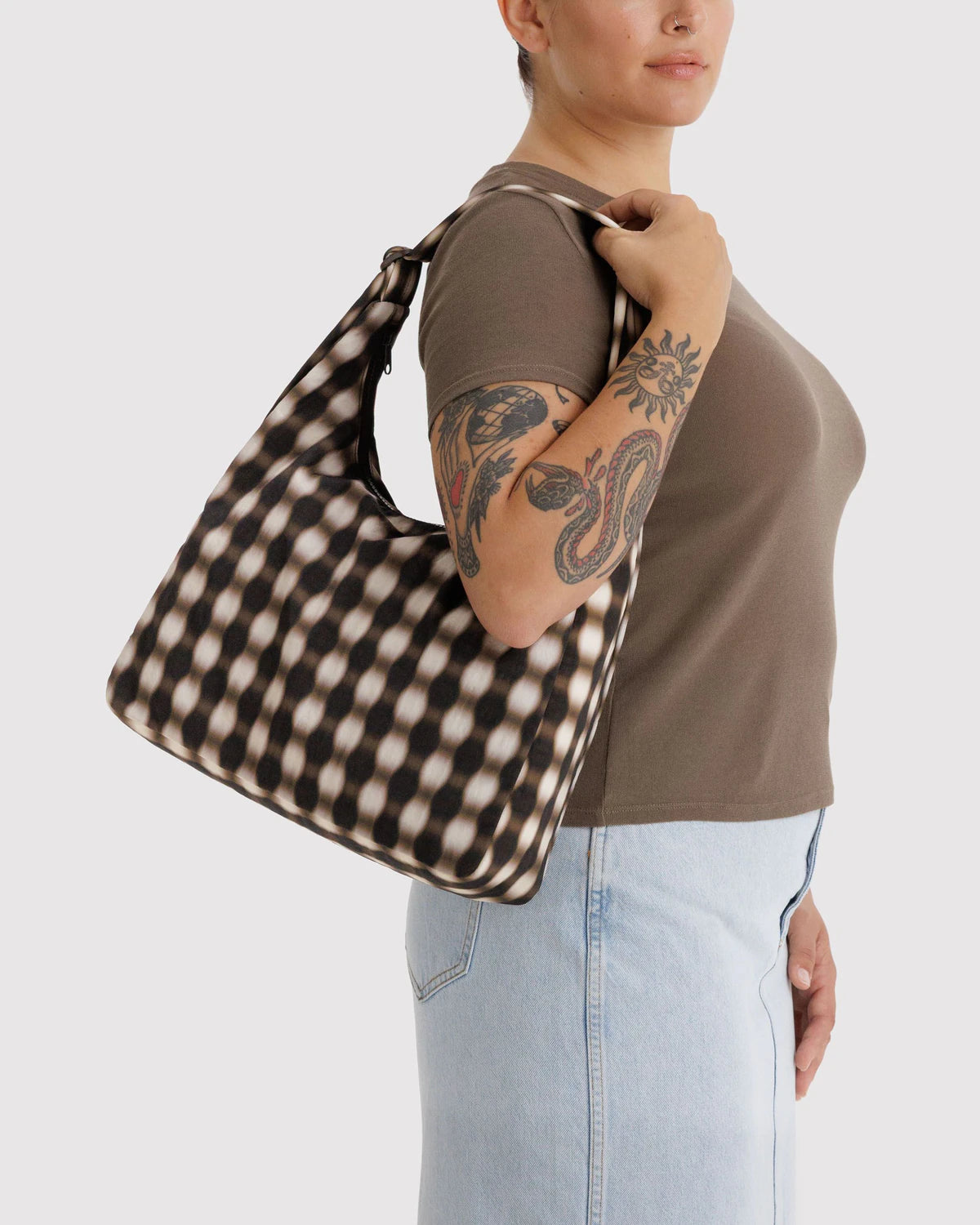 Nylon Shoulder Bag - Blurred Gingham Brown - Proper