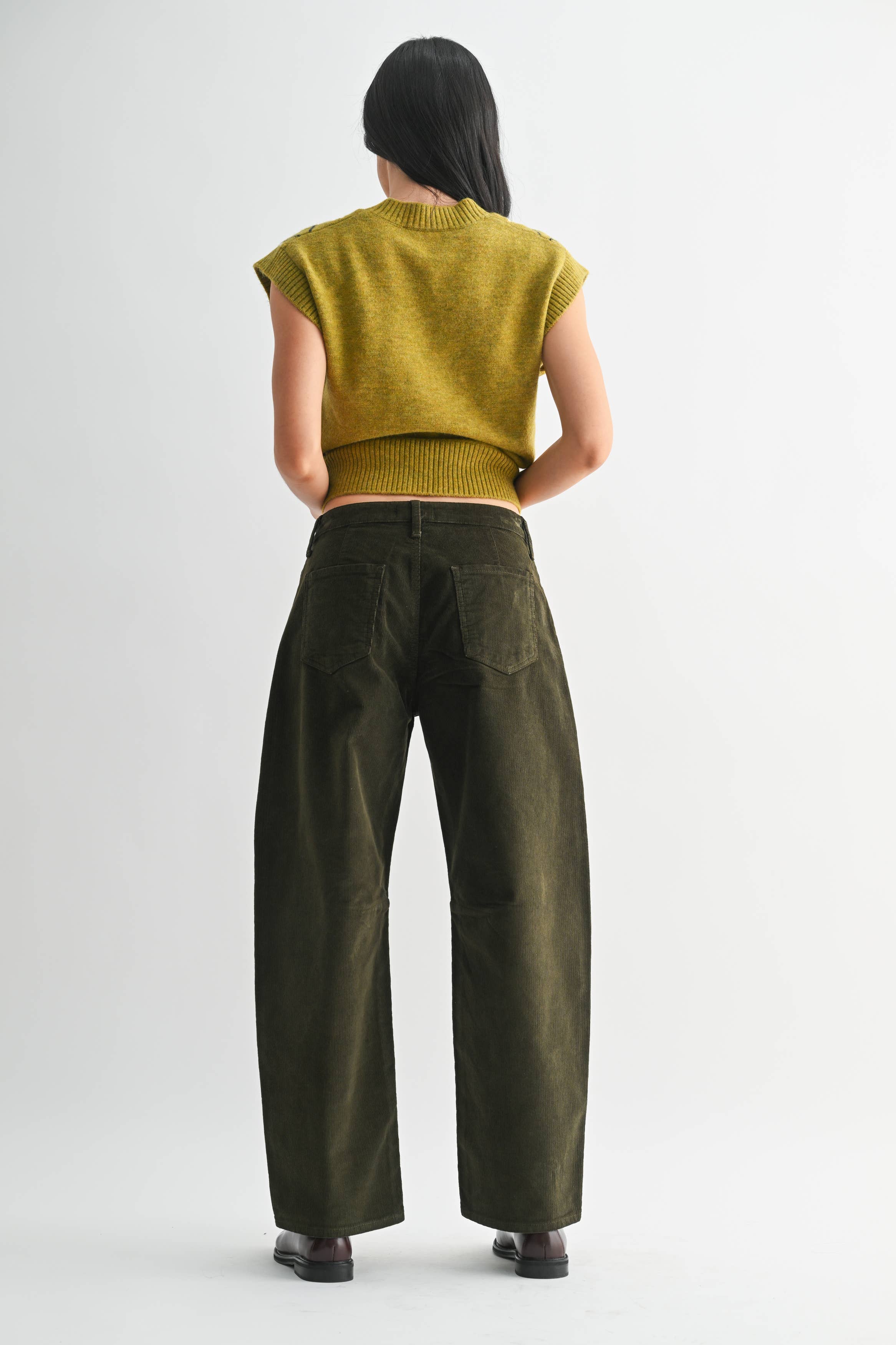 DP786-C - DK OLIVE - Corduroy Barrel Jean - Proper