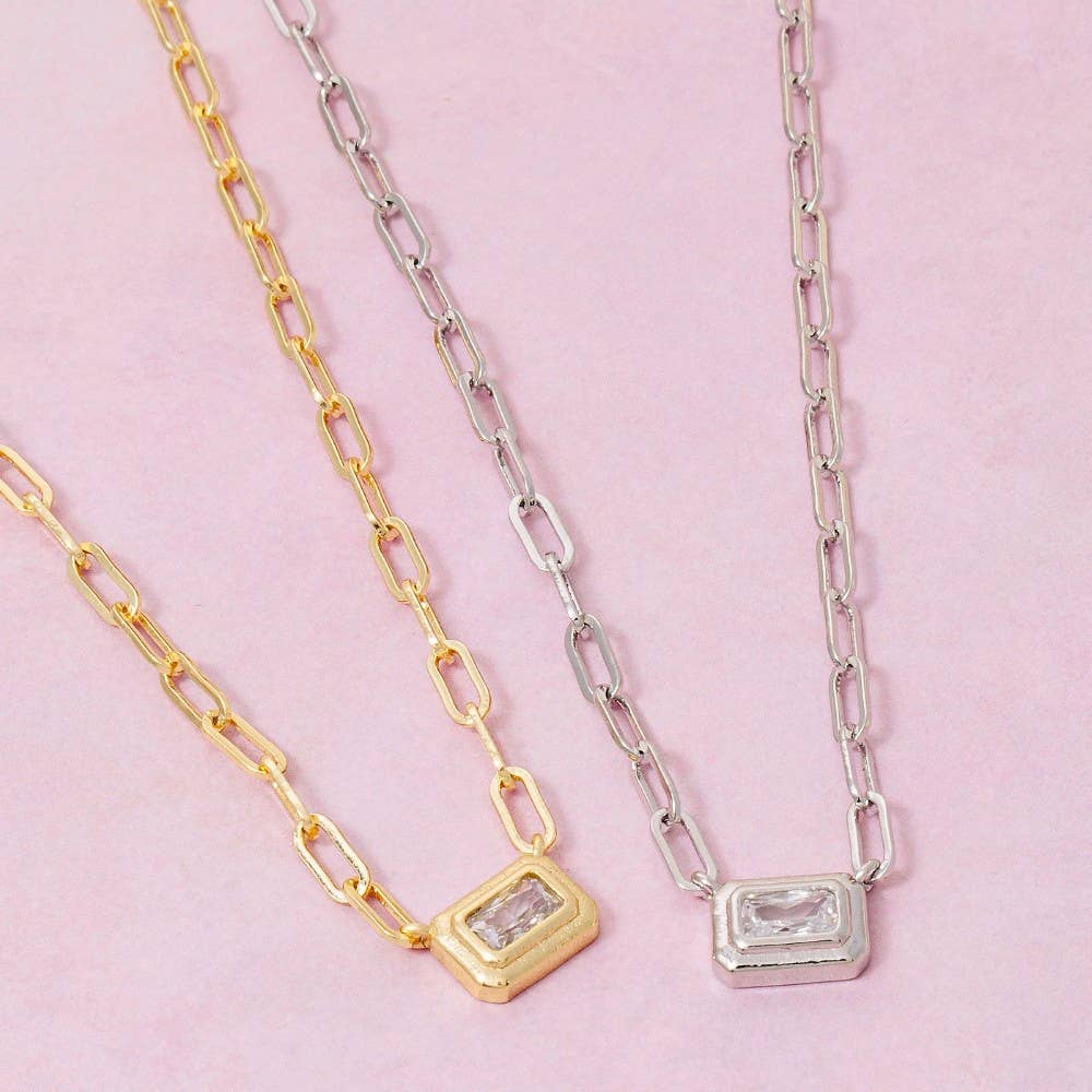 CZ Baguette Pendant Necklace - Proper