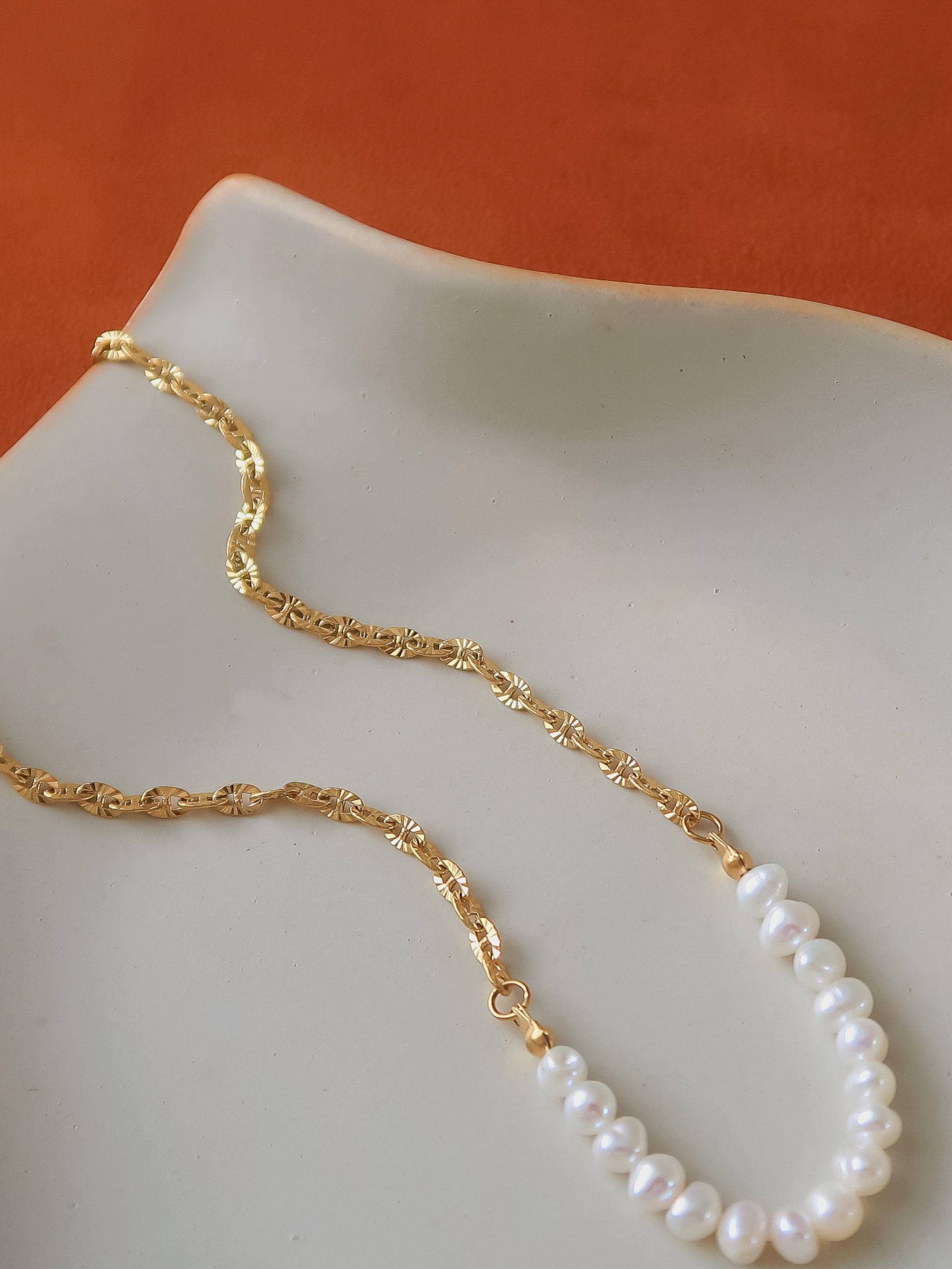 Margaux 18K Gold Non-Tarnish Freshwater Pearl Chain Necklace - Proper