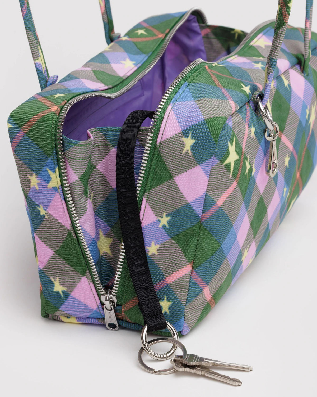 Baggu Nylon Bowler Bag - Green Star Plaid