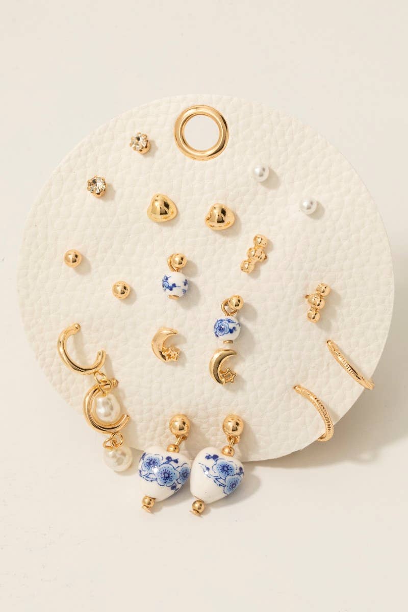 Pearl And Ceramic Mixed Earrings Set - Proper