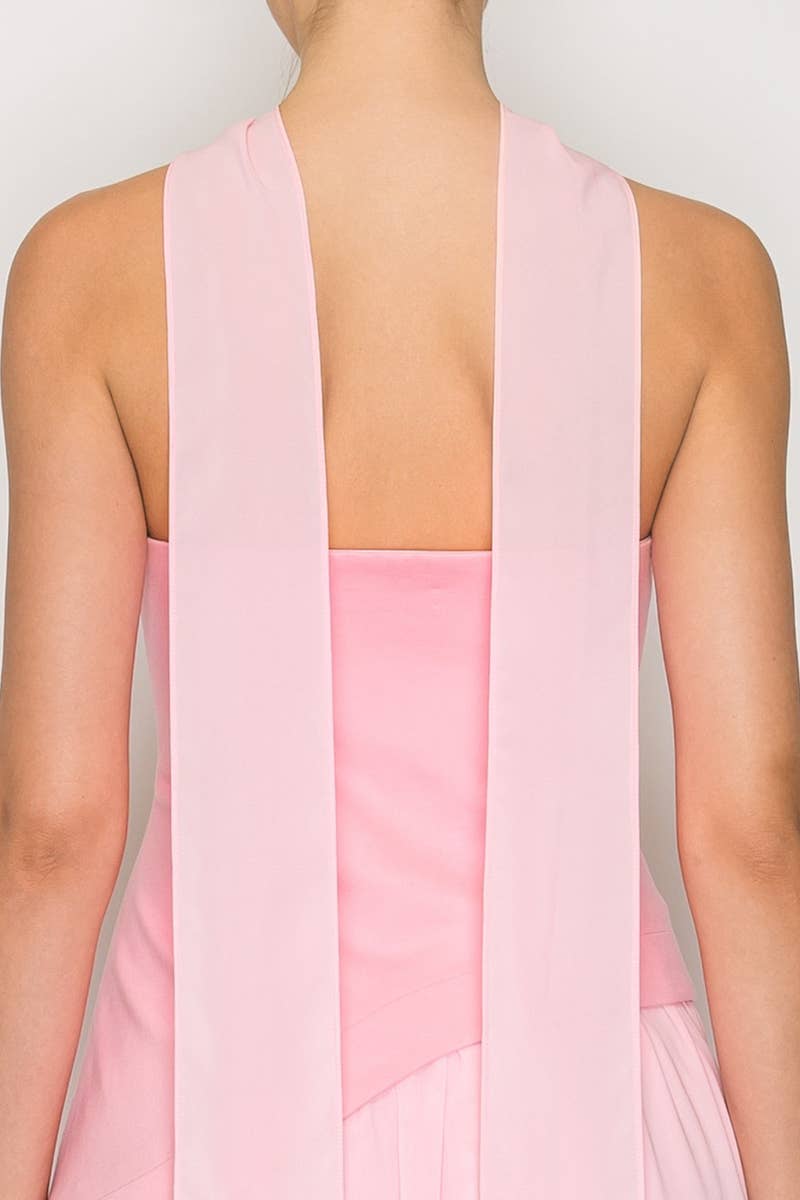 Strapless Scarf Neck Overlay Maxi Dress - Proper