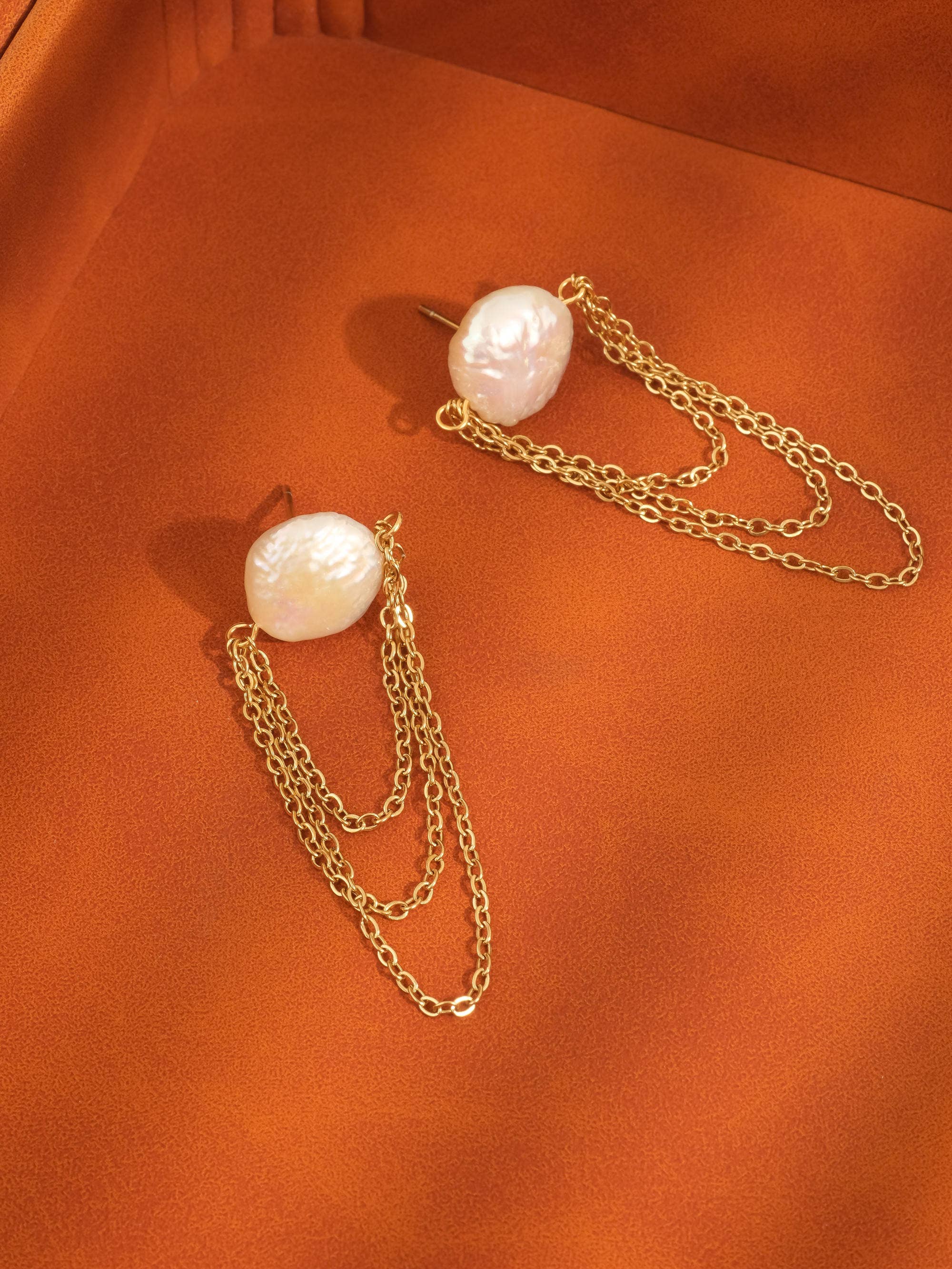 Shynelle 18K Gold Non-Tarnish Baroque Pearl Chain Earrings - Proper