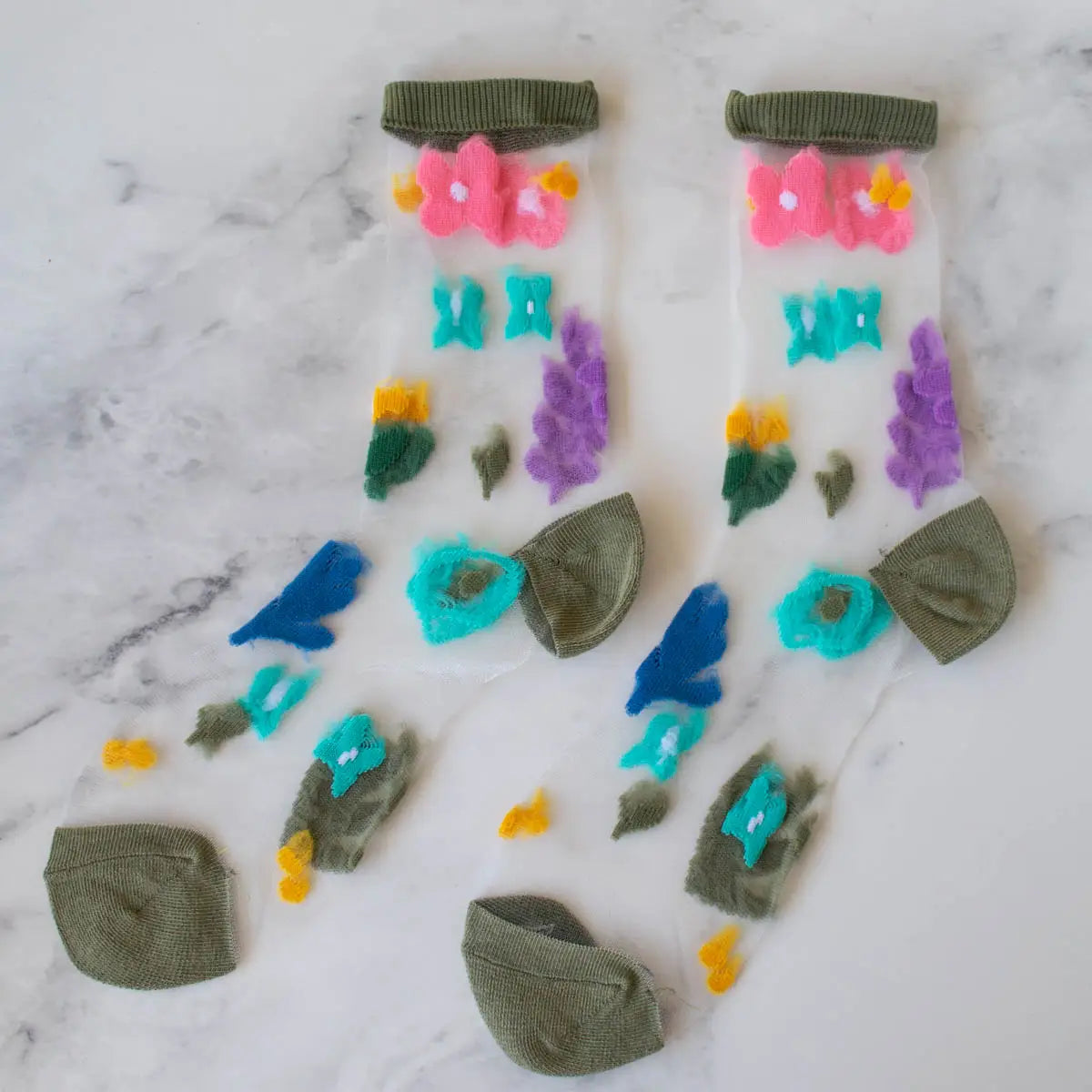 Retro Floral Mesh Socks