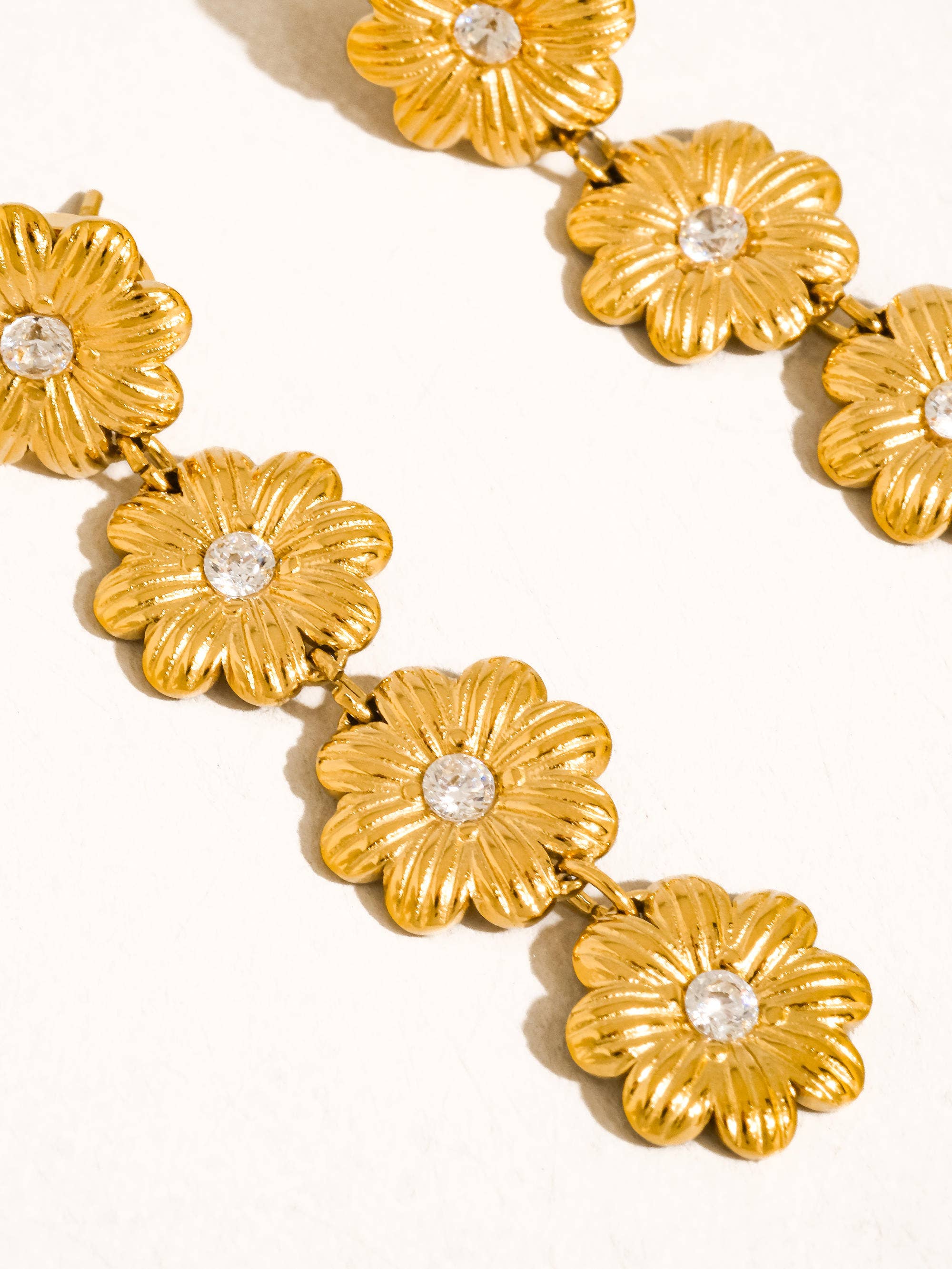 Bloomie 18K Gold Non-Tarnish CZ Flower Chain Earring - Proper