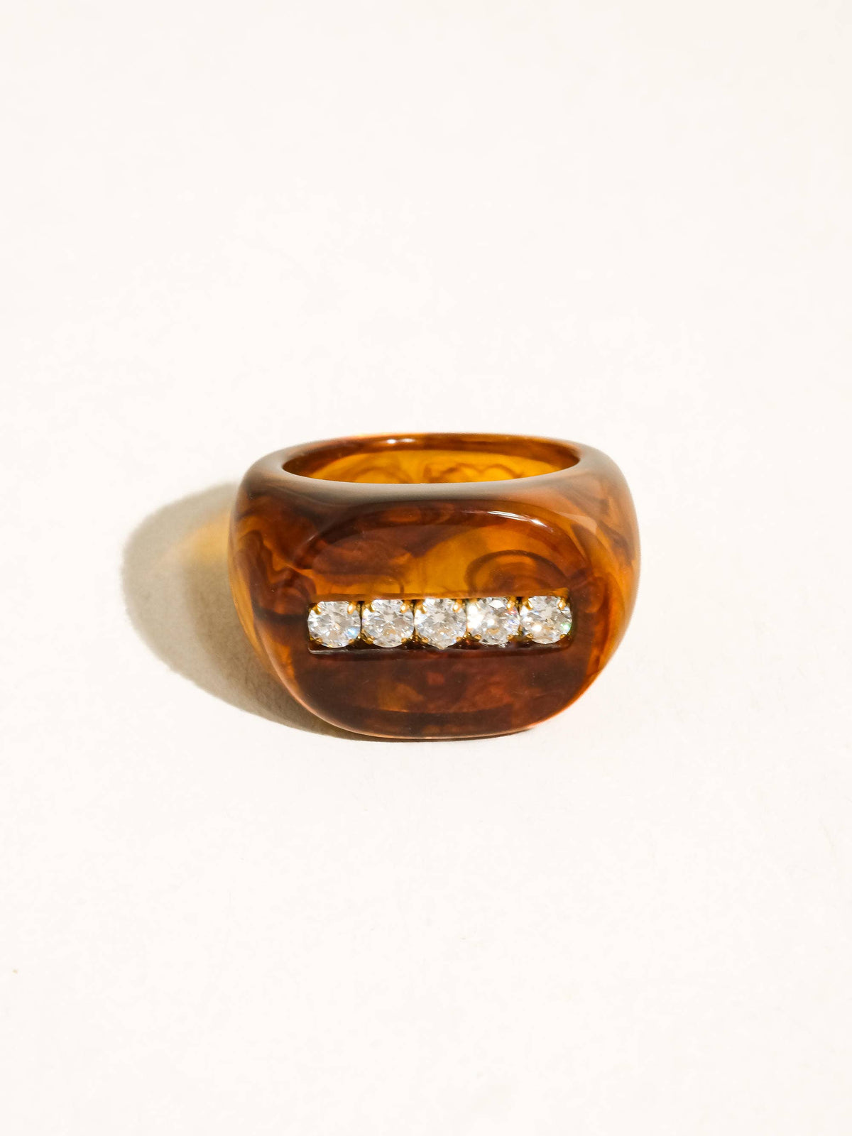 Caraway Non-Tarnish Amber Resin CZ Ring - Proper