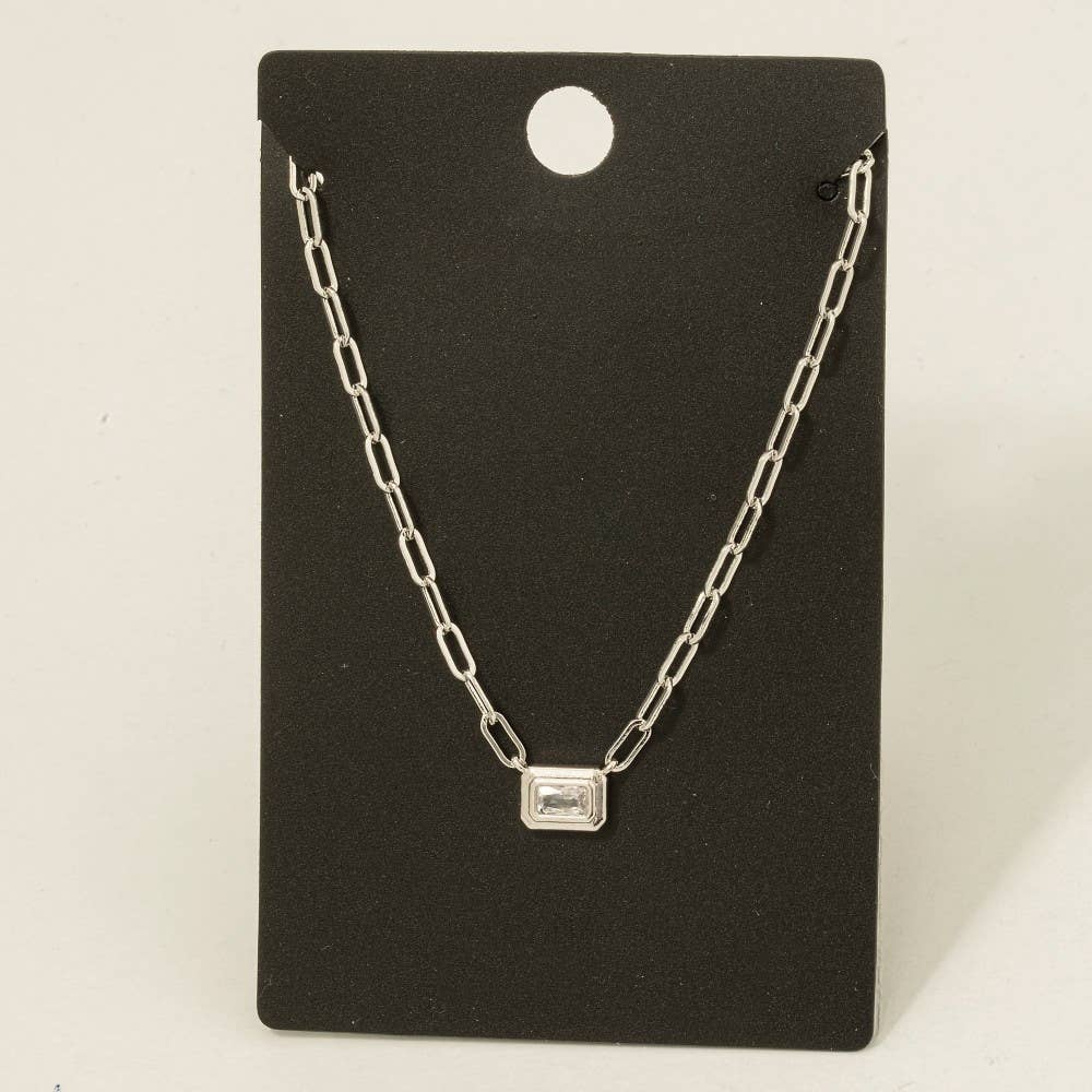 CZ Baguette Pendant Necklace - Proper