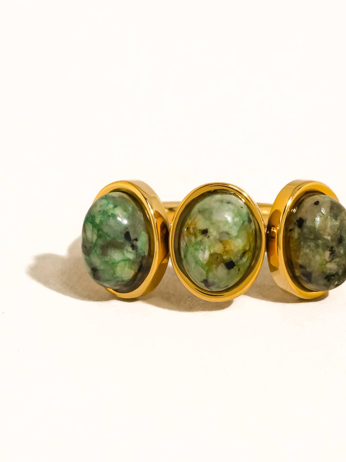 Sorrel 18K Gold Non-Tarnish Green Stone Triple Ring - Proper