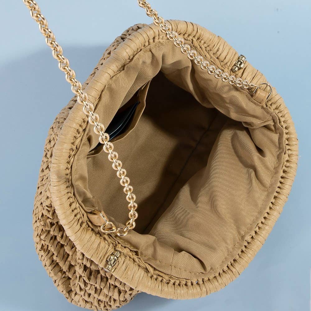 Woven Raffia Frame Shoulder Bag - Proper