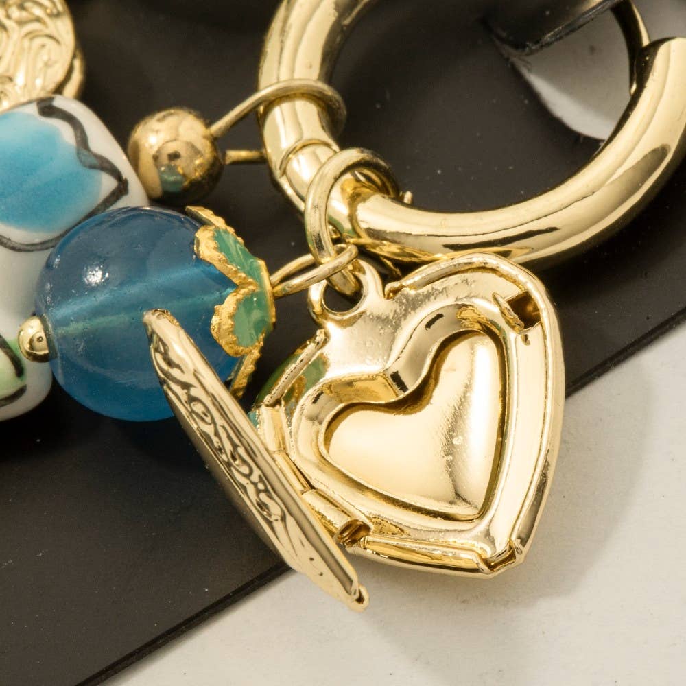 Heart Locket And Flower Charm Hoop Earrings - Proper