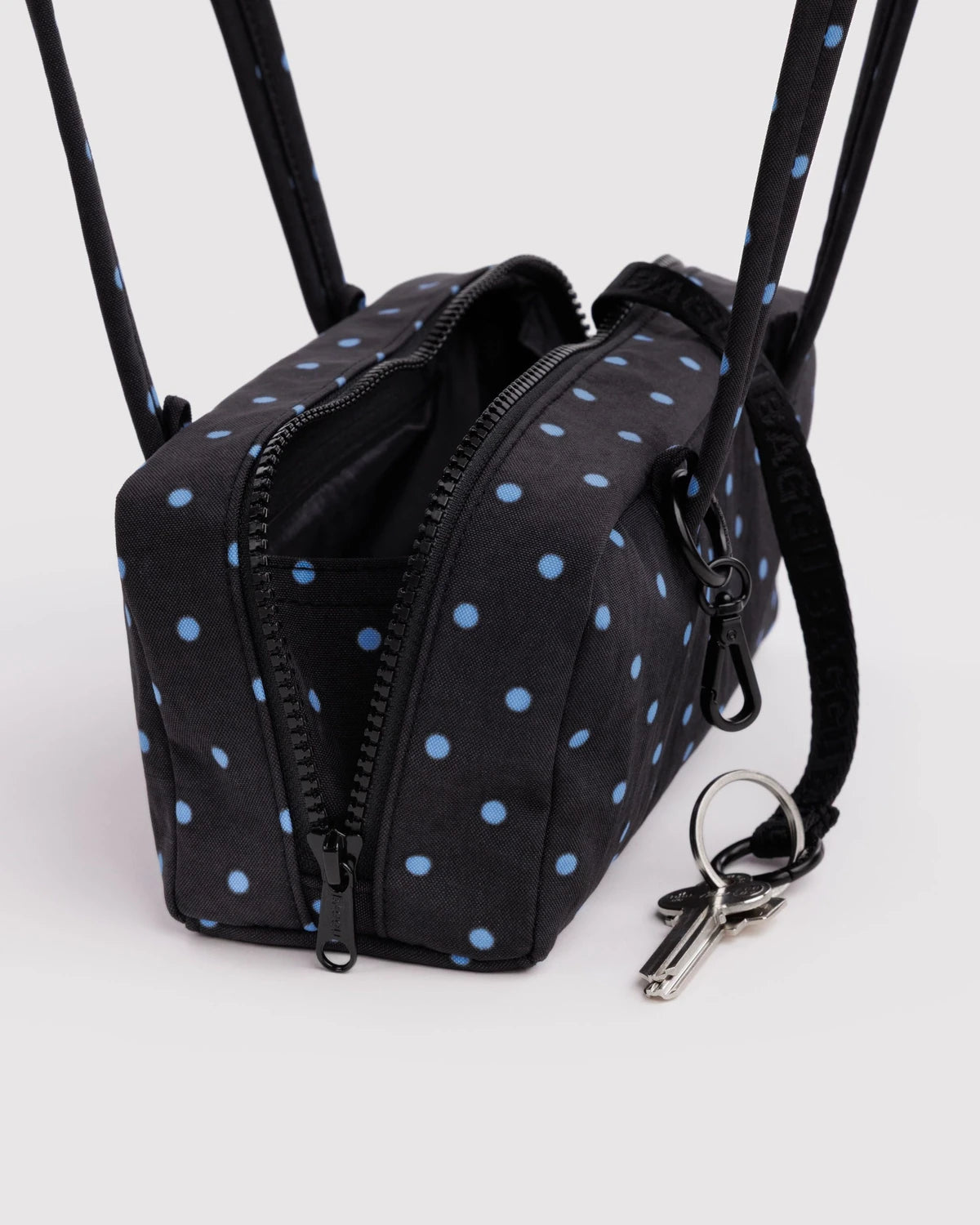 Baggu Small Nylon Bowler Bag - Black and Sky Blue