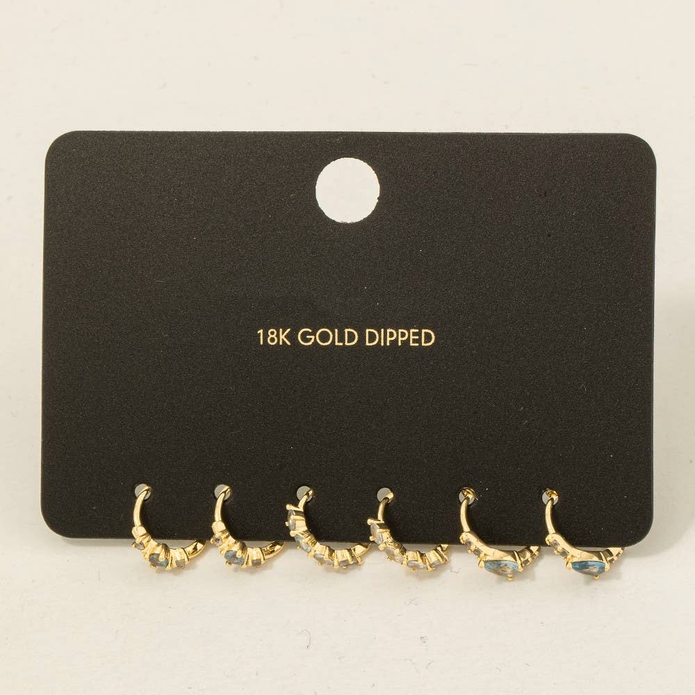 Gold Dipped Cz Gem Studs Hoop Earrings Set - Proper