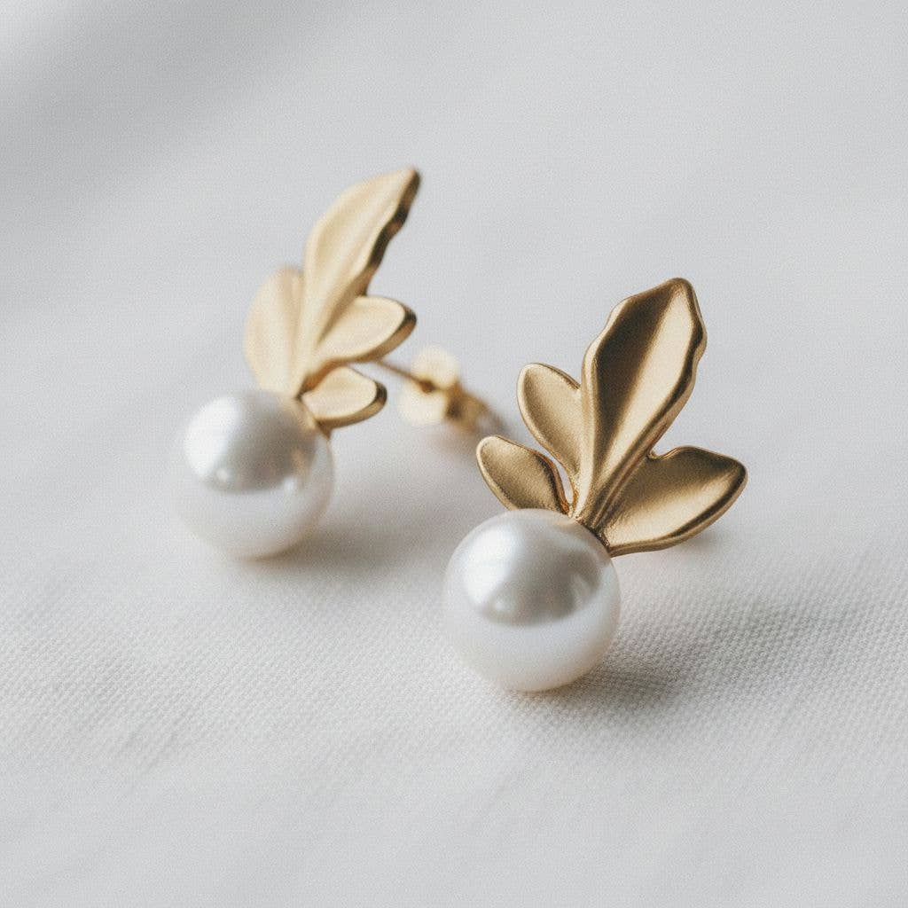 Leaf Pearl Drop Earrings