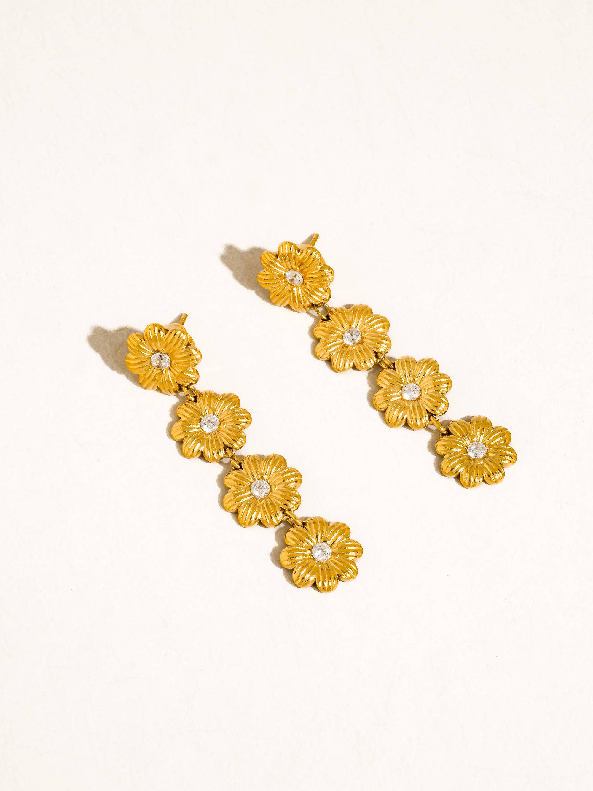 Bloomie 18K Gold Non-Tarnish CZ Flower Chain Earring - Proper