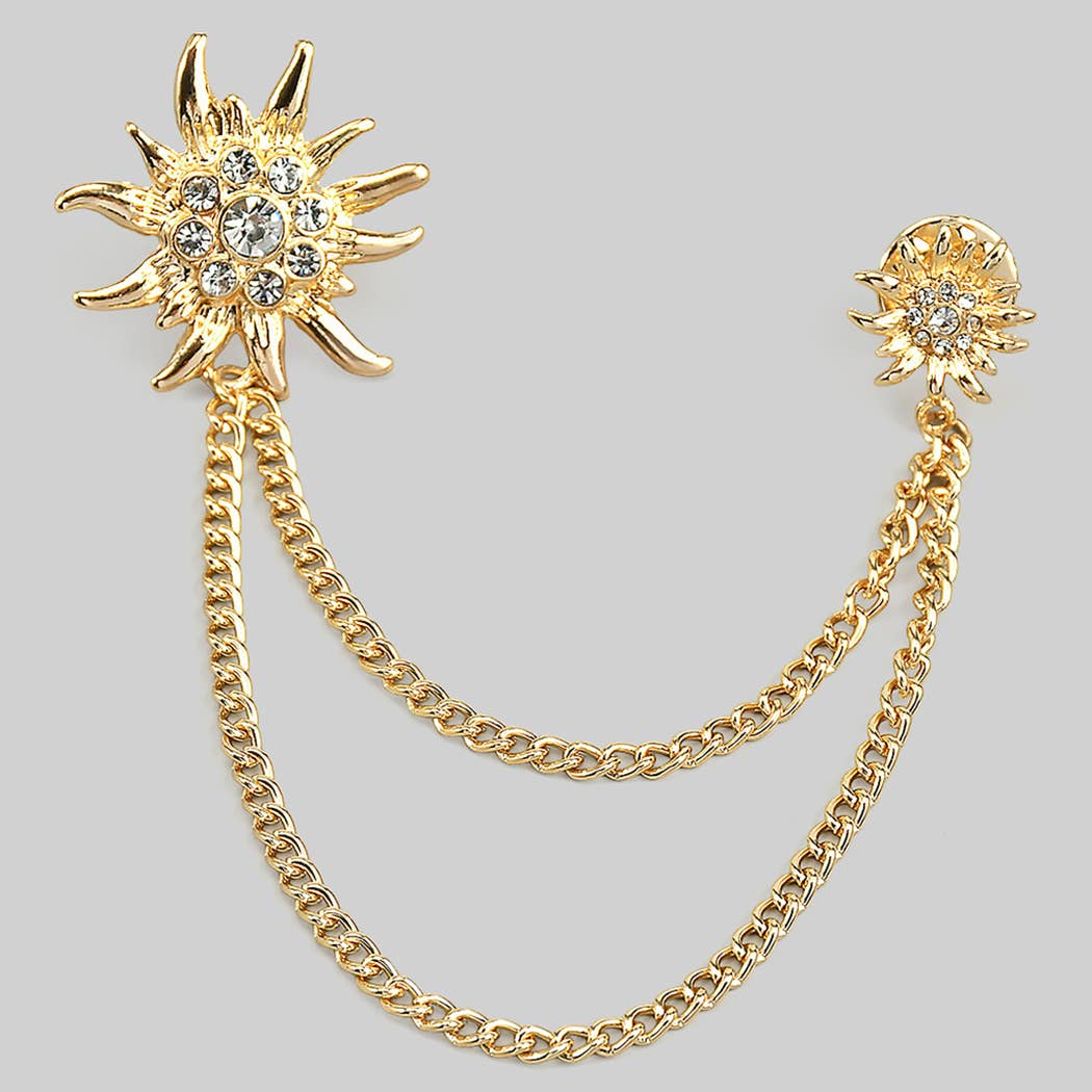 TWO PIECE DROOPING CHAIN PAVE FLOWER BROOCH PIN - Proper