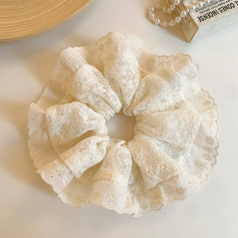 Beige Sweet Scalloped Embroidery Lace Scrunchies 8BK6HSR10 - Proper
