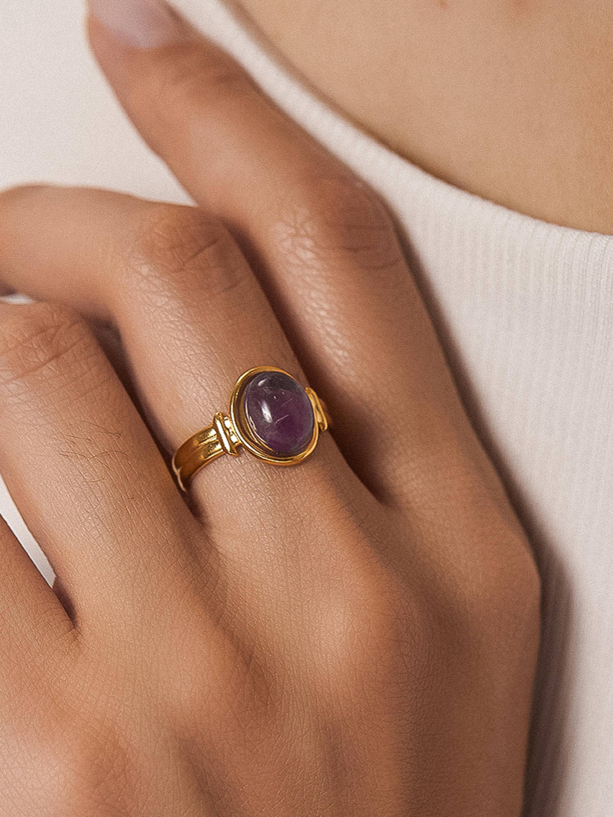 Jett 18K Gold Non-Tarnish Pink Stone Adjustable Ring - Proper