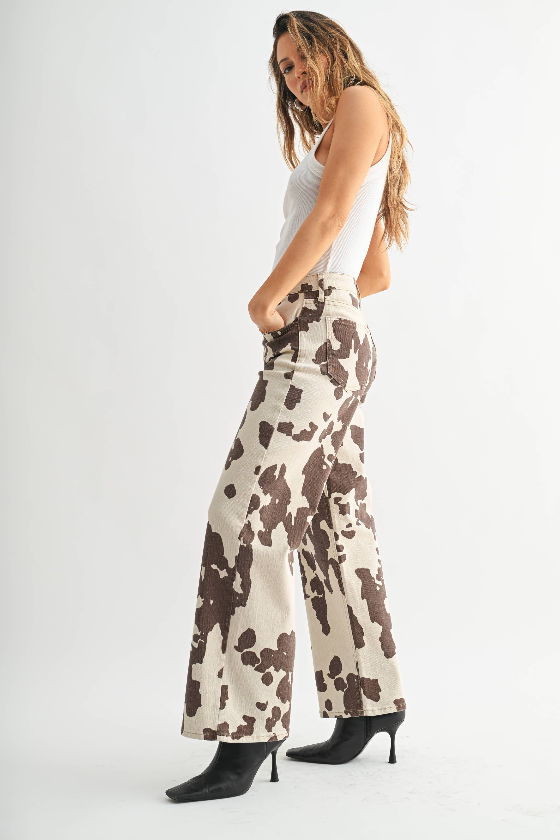 Cow Print Wide Leg Jeans