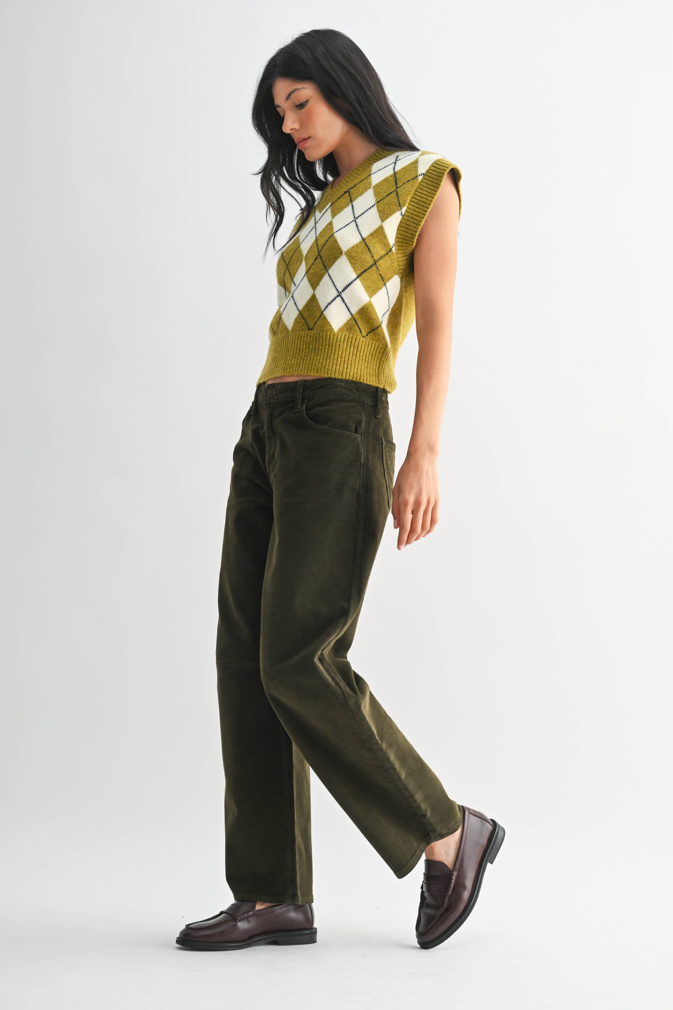 DP786-C - DK OLIVE - Corduroy Barrel Jean - Proper