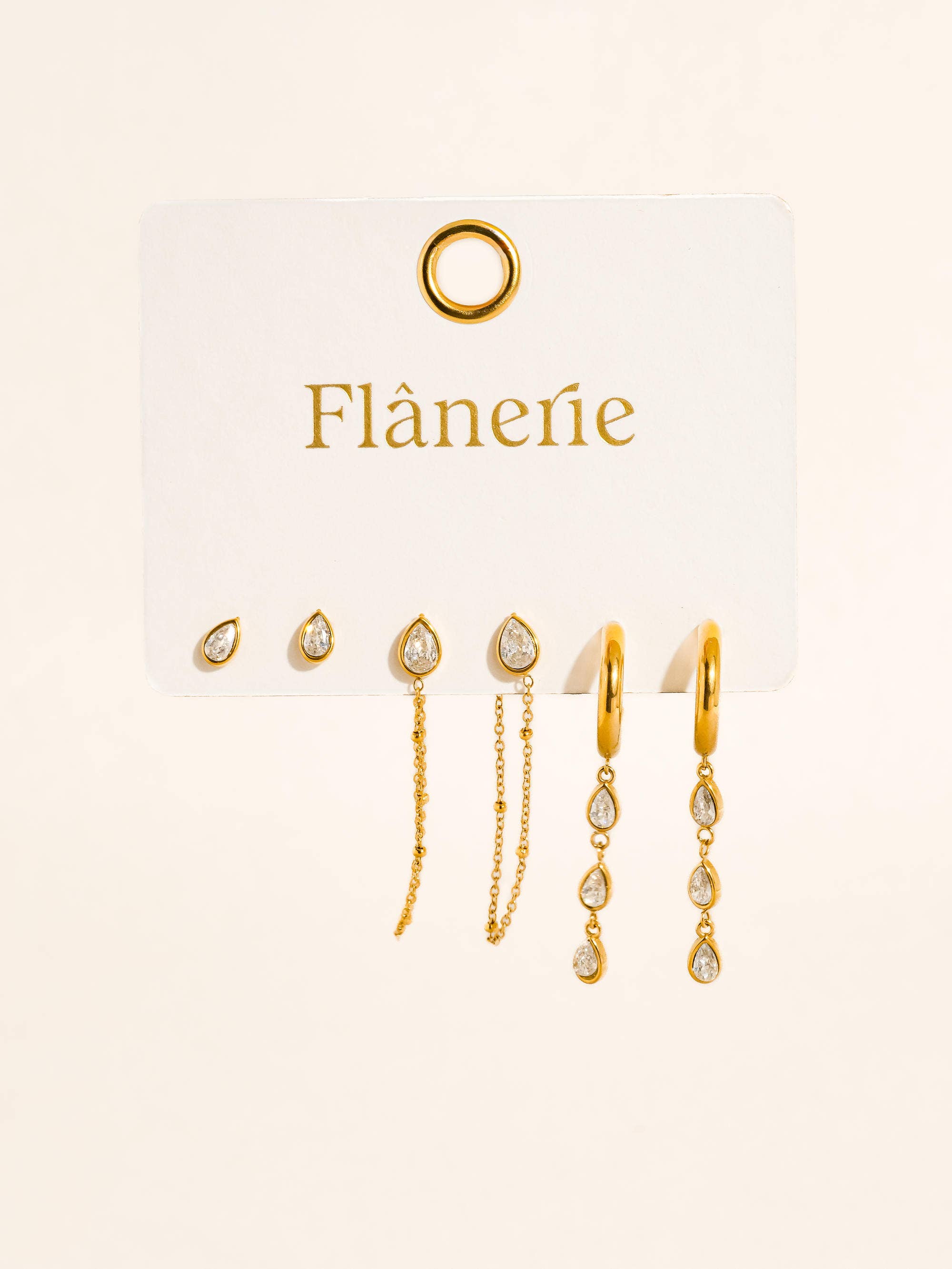 Finley 18K Gold Non-Tarnish CZ Chain Drop Earring Sets - Proper