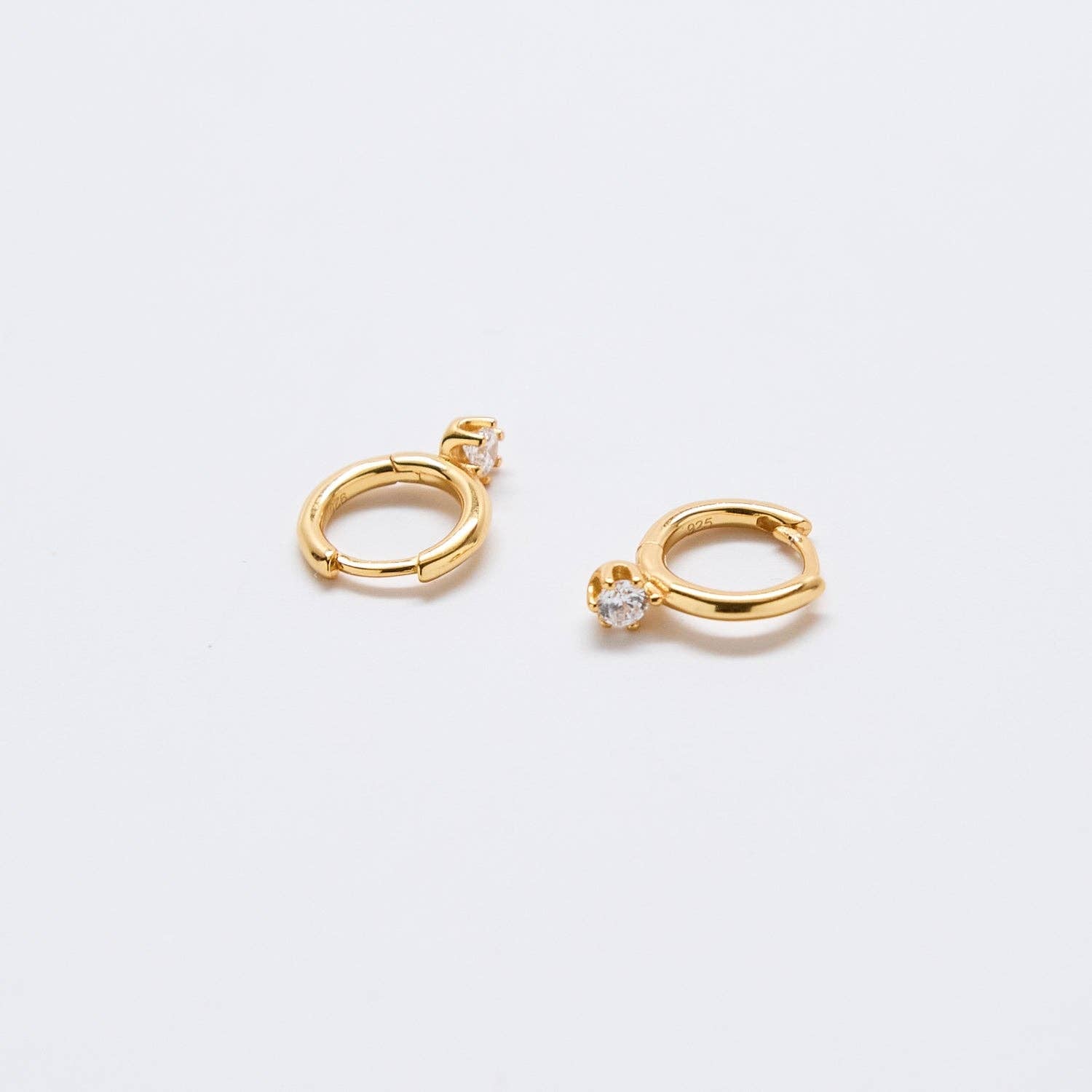 White Pave Round Huggie Gold Vermeil Earrings - Proper