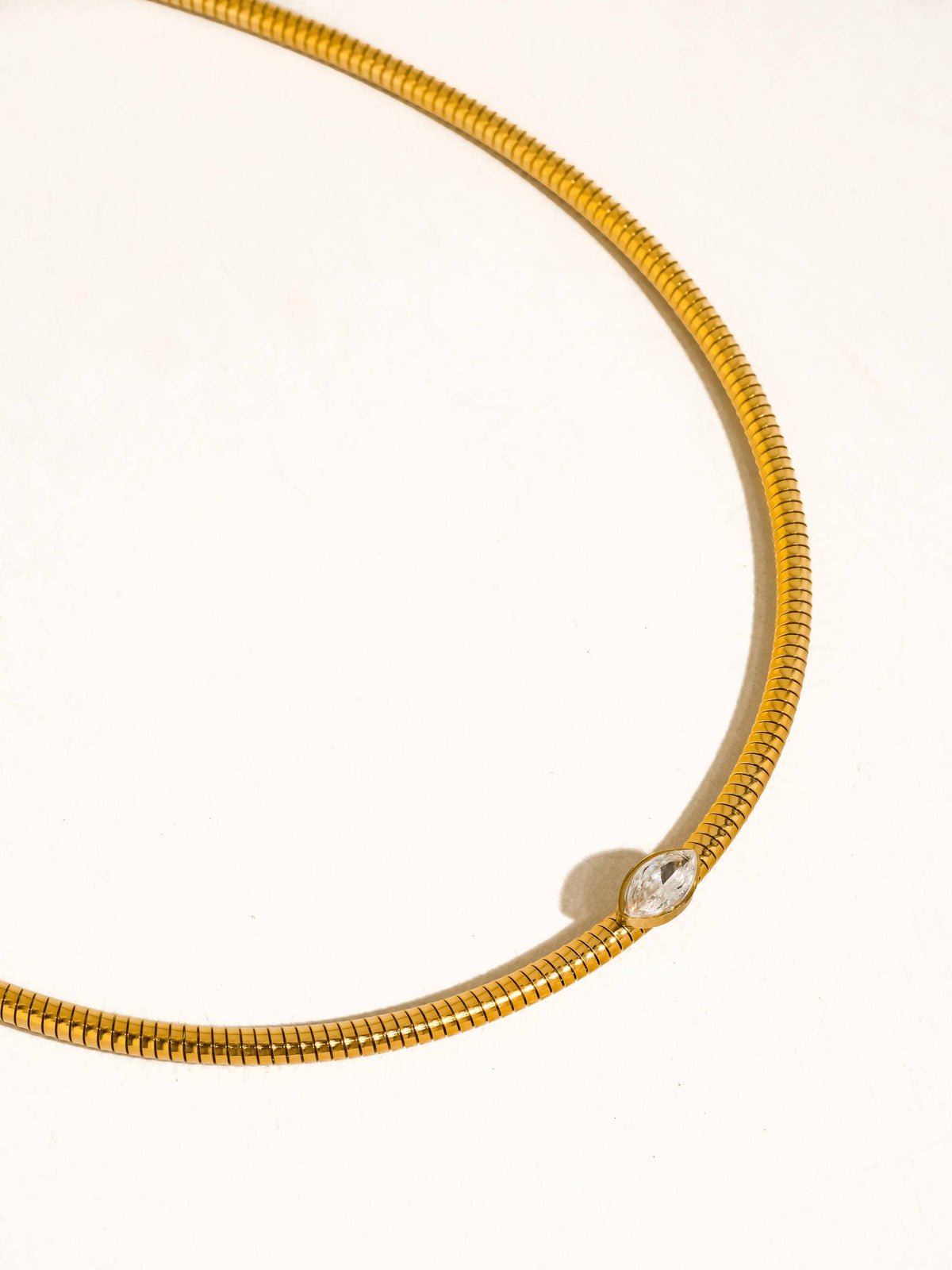 Olwen 18K Gold Non-Tarnish Marquise CZ Snake Chain Choker - Proper