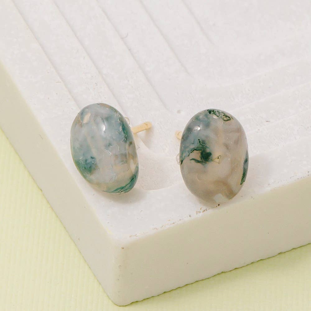Polished Round Stone Stud Earrings - Proper
