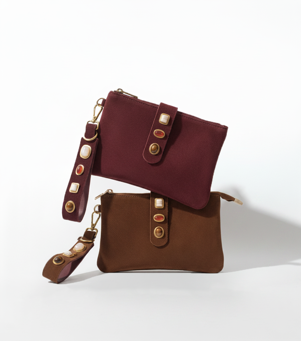 Gemstone Suede Wristlet