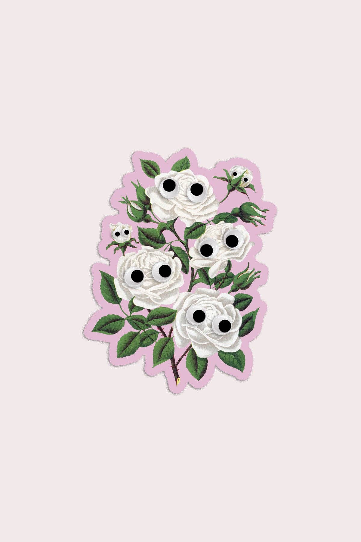 Googly White Roses Vinyl Sticker - Proper