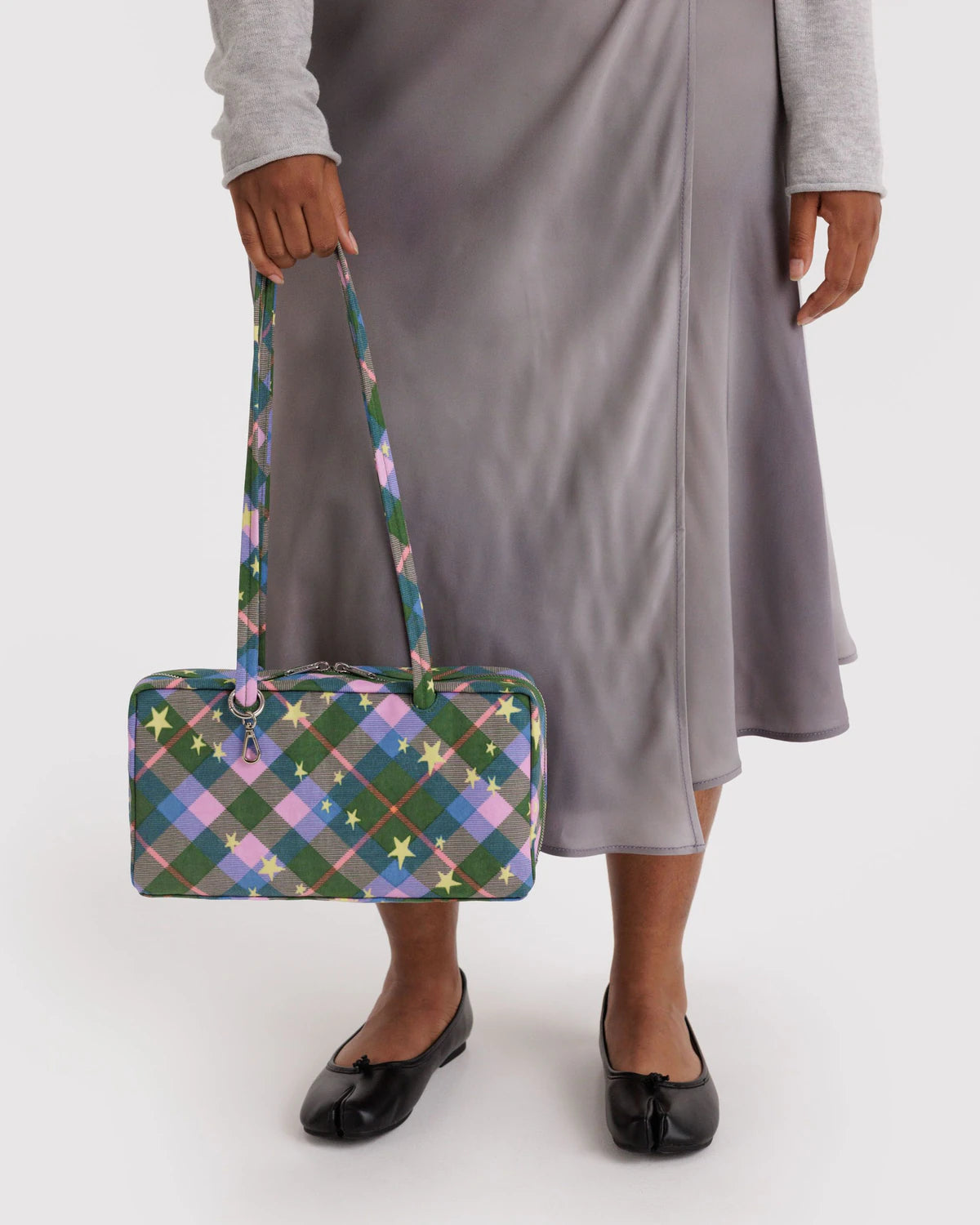 Baggu Nylon Bowler Bag - Green Star Plaid