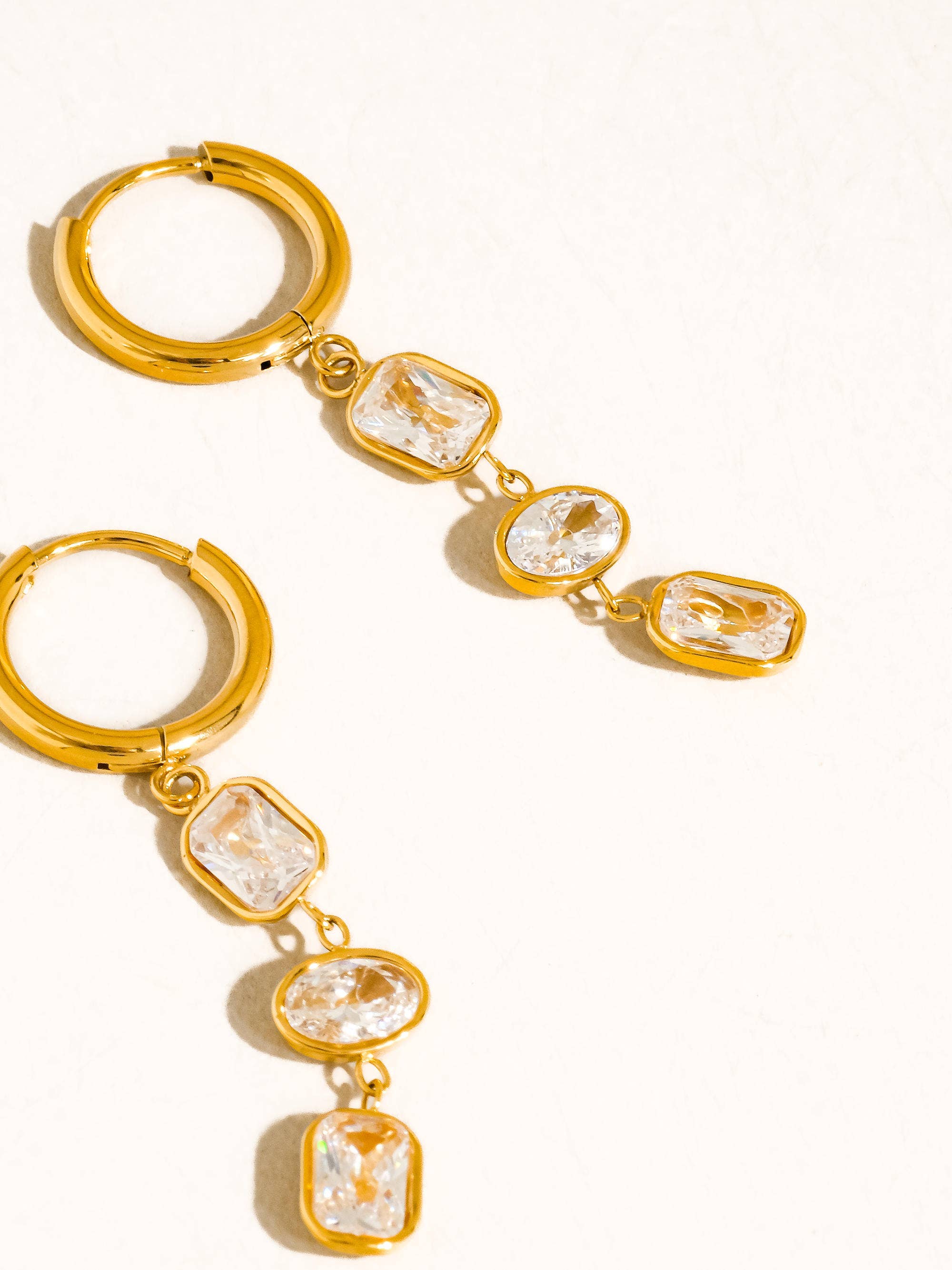Sunniva 18K Gold Non-Tarnish CZ Triple Drop Earrings - Proper