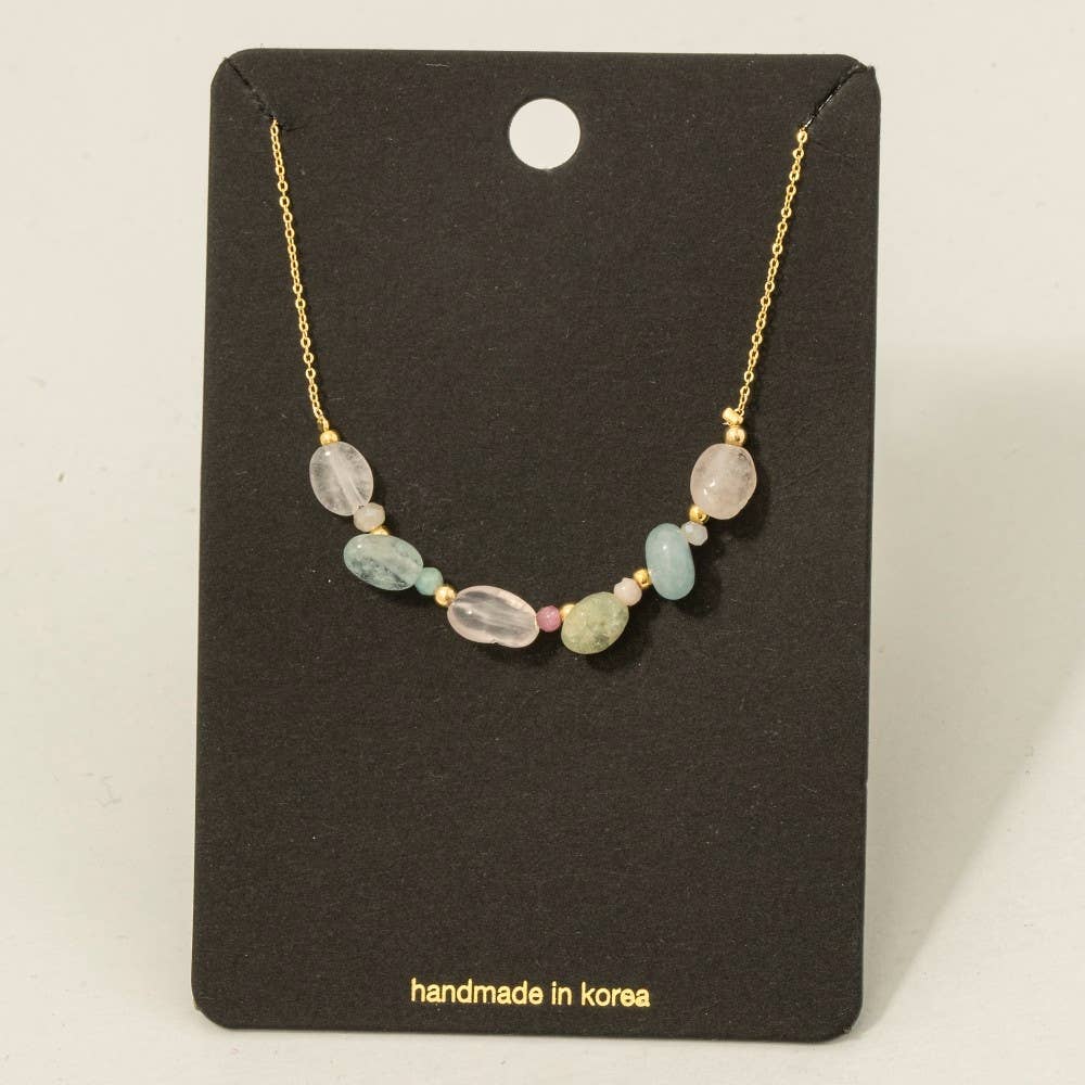 Glass Bead Assorted Gemstone Charm Necklace - Proper