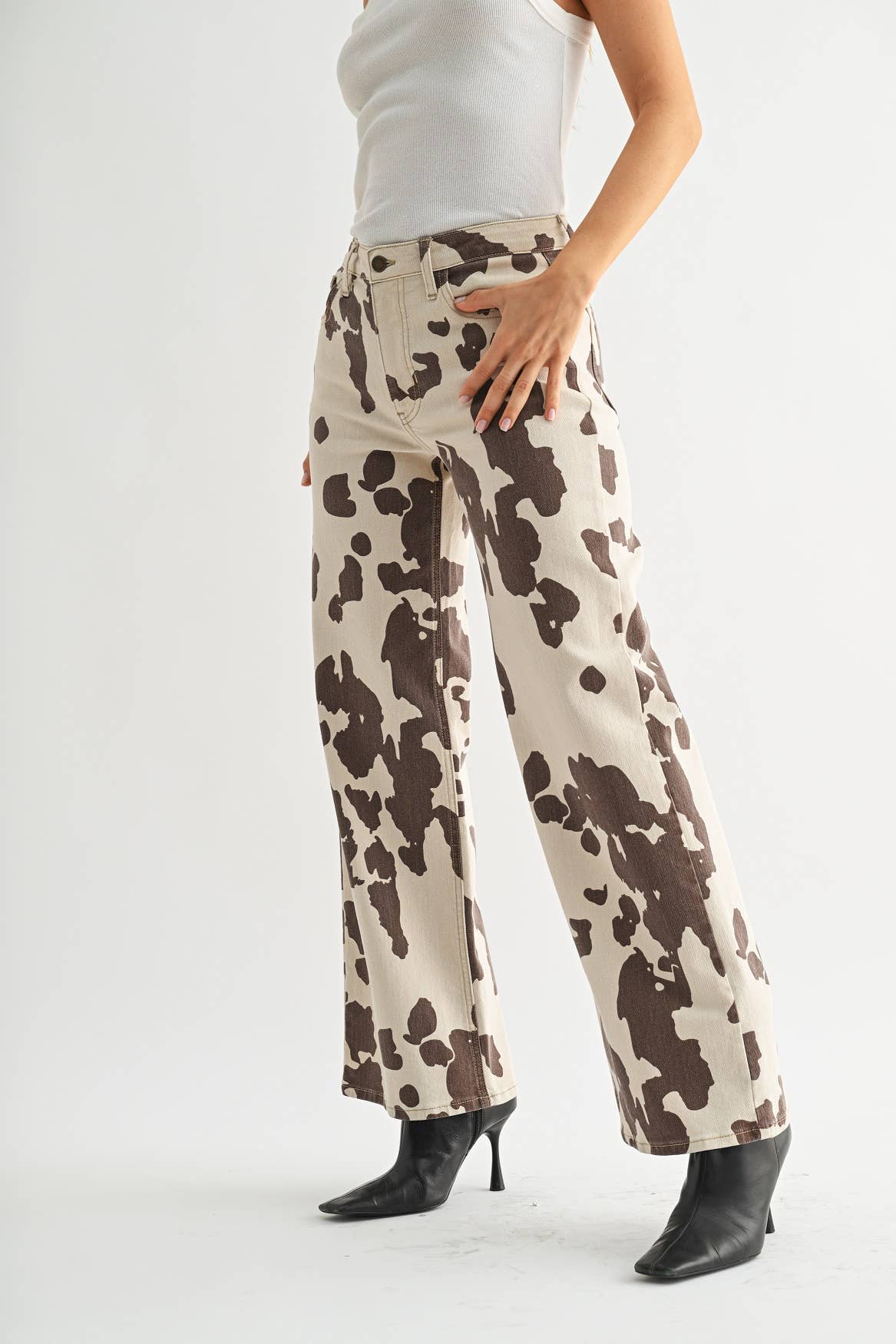 Cow Print Wide Leg Jeans