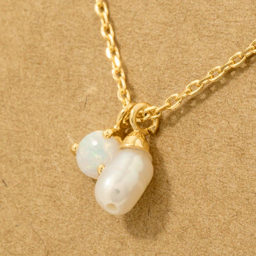 Gold Dipped Opal And Pearl Charms Chain Necklace - Proper