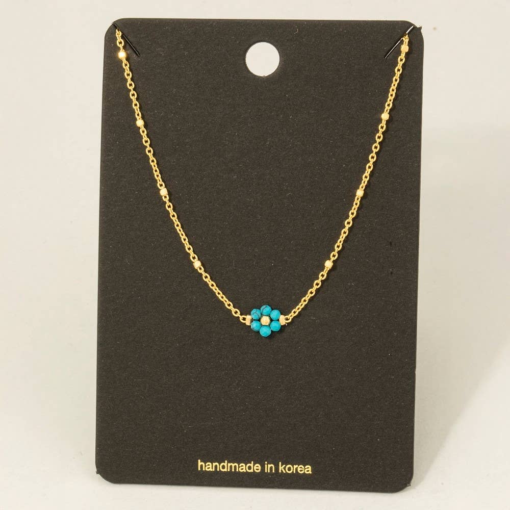 Beaded Flower Pendant Dainty Chain Necklace - Proper