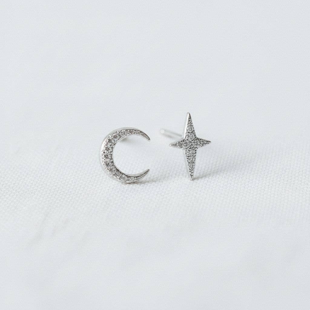 Star and Moon Mismatch Stud Earrings