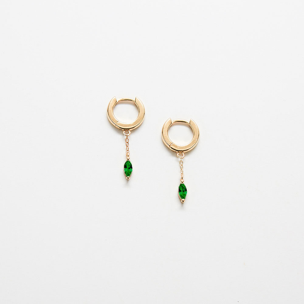 Green CZ Short Chain Huggie Earrings - Proper