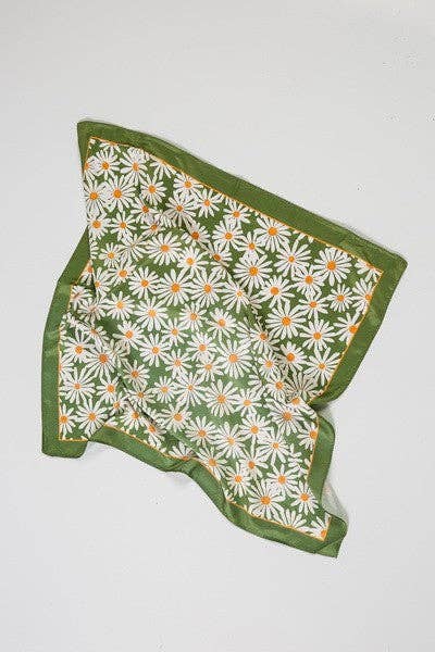 White Daisy Green Square Scarf