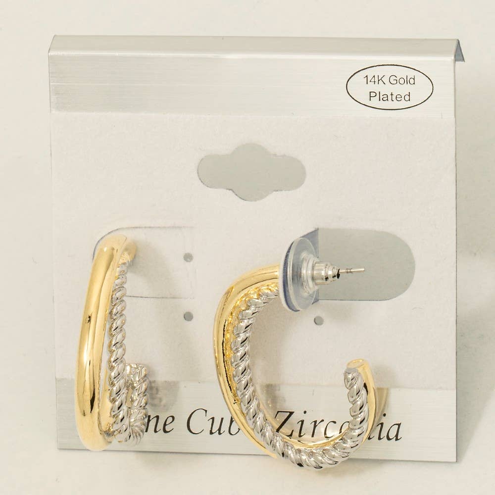 Gold Plated Two Tone Layered Oval Hoop Earrings - Proper