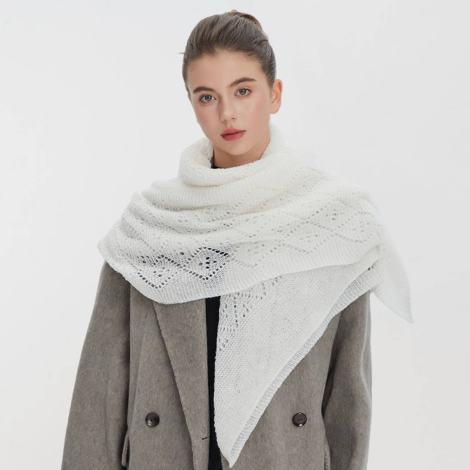 Soft Knit Pointelle Square Triangle Scarf - Proper