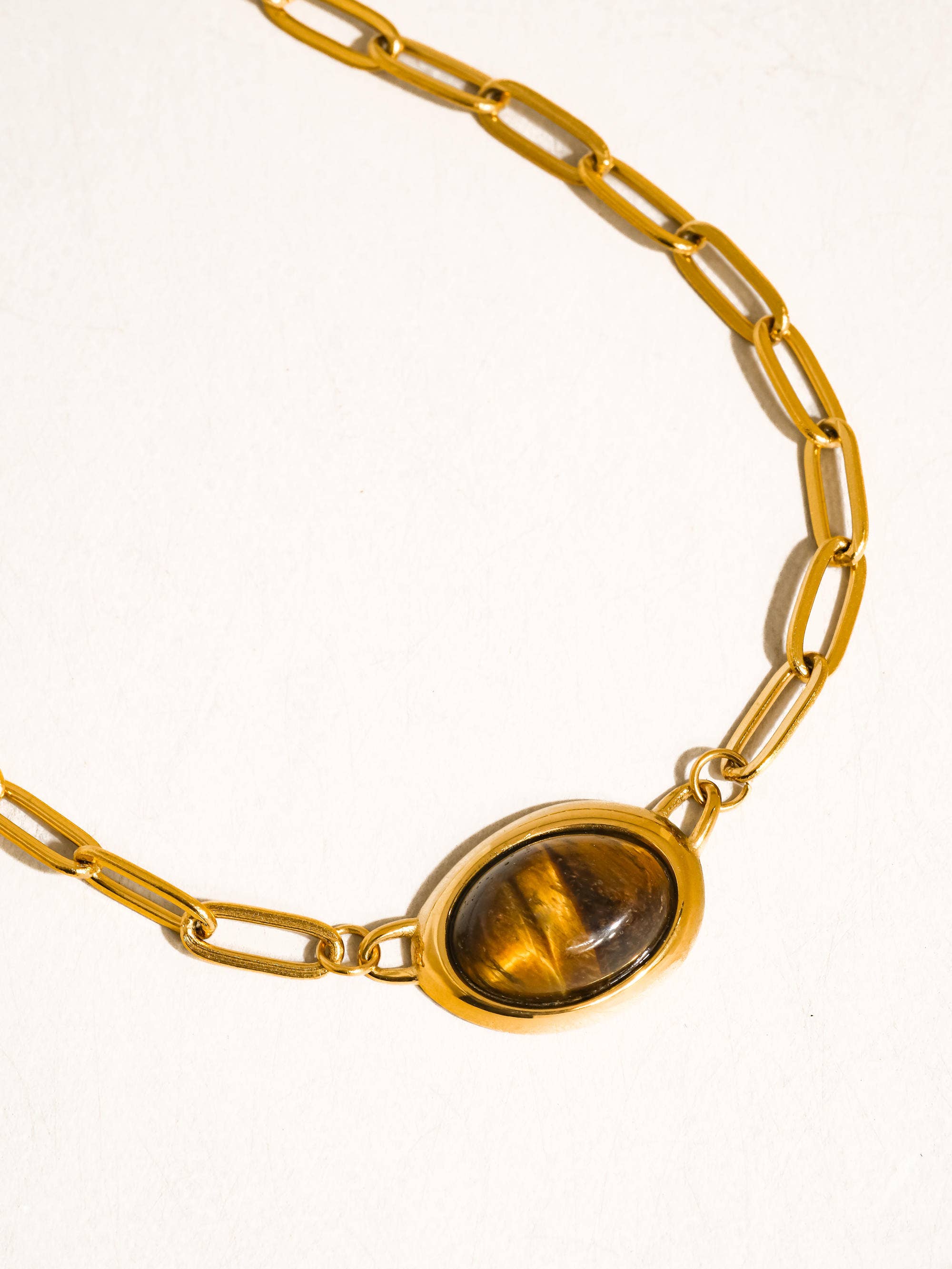 Shay 18K Gold Non-Tarnish Oval Stone Chain Necklace - Proper