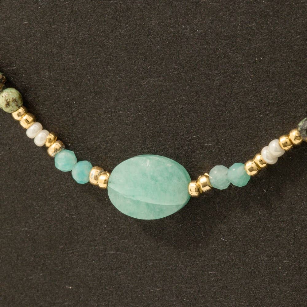 Oval Gemstone Beaded Charm Necklace - Proper