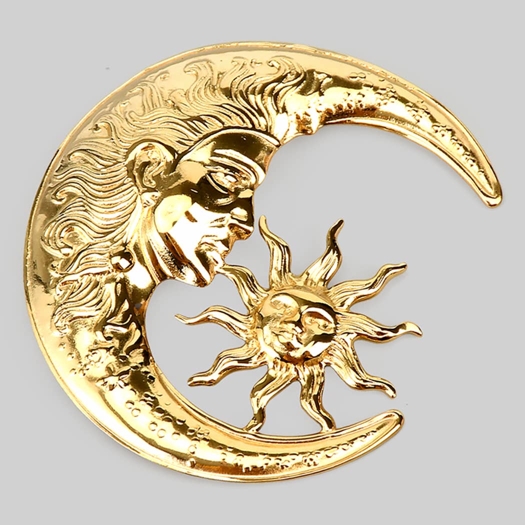STAINLESS STEEL SUN AND MOON BROOCH PIN - Proper