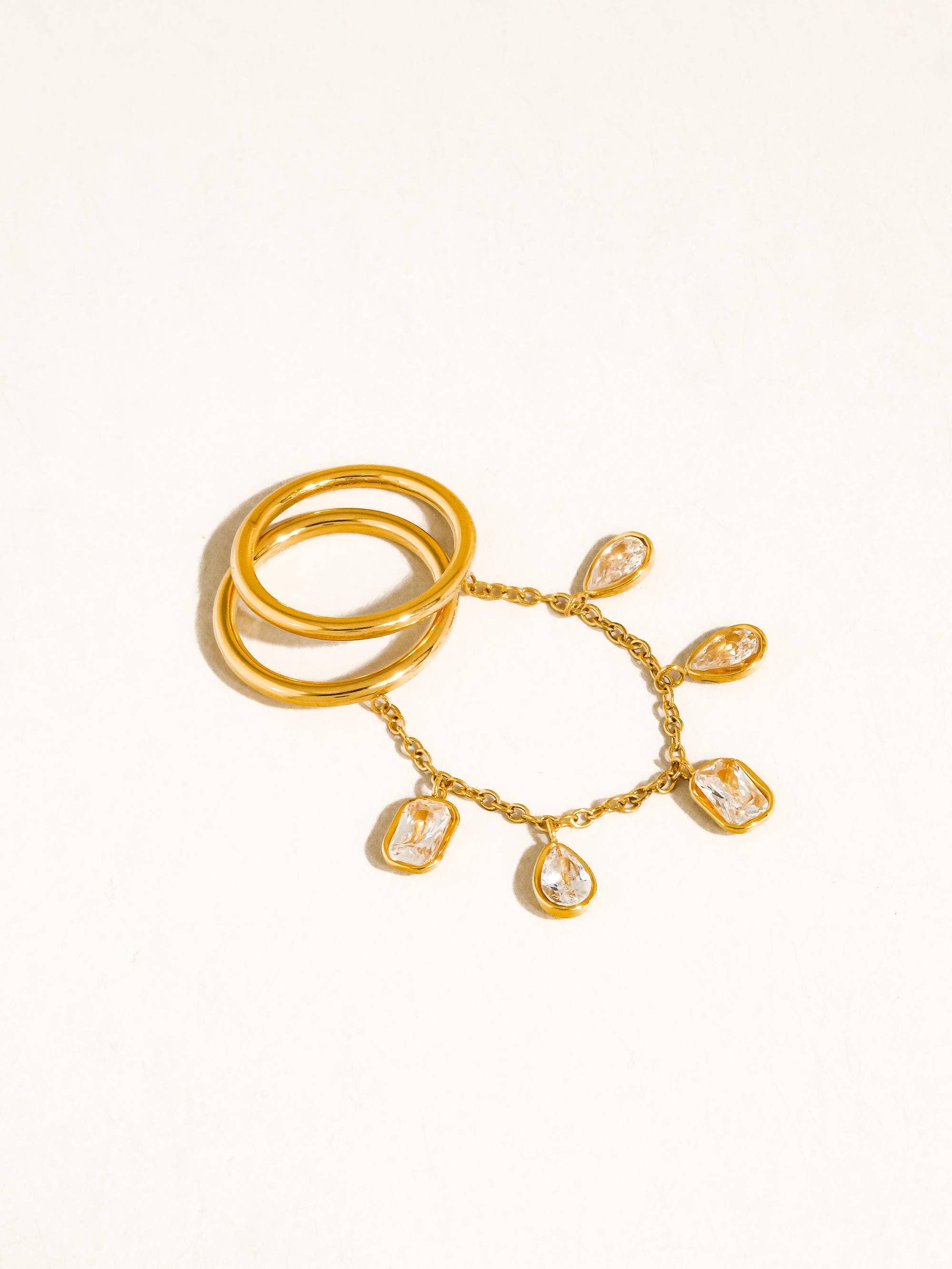 Cosette 18K Gold Non-Tarnish CZ Dangle Circle Drop Ring - Proper